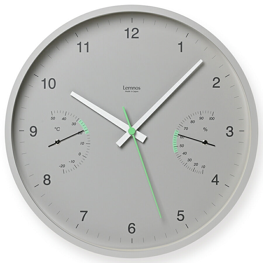 タカタレムノス 掛け時計 カーサ ブローテ 温湿度計付 クオーツ 電池式 グレー スイープセコンド LC24-05GY