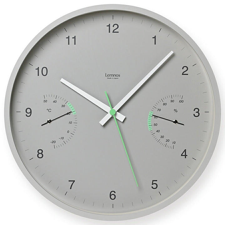 タカタレムノス 掛け時計 カーサ ブローテ 温湿度計付 クオーツ 電池式 グレー スイープセコンド LC24-05GY