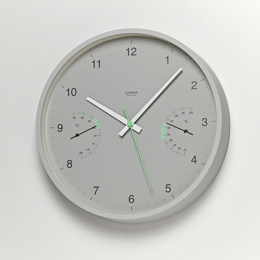 タカタレムノス 掛け時計 カーサ ブローテ 温湿度計付 クオーツ 電池式 グレー スイープセコンド LC24-05GY