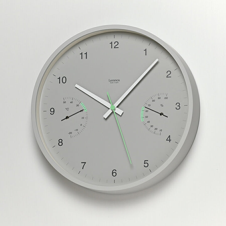 タカタレムノス 掛け時計 カーサ ブローテ 温湿度計付 クオーツ 電池式 グレー スイープセコンド LC24-05GY