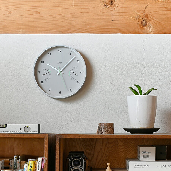 タカタレムノス 掛け時計 カーサ ブローテ 温湿度計付 クオーツ 電池式 グレー スイープセコンド LC24-05GY