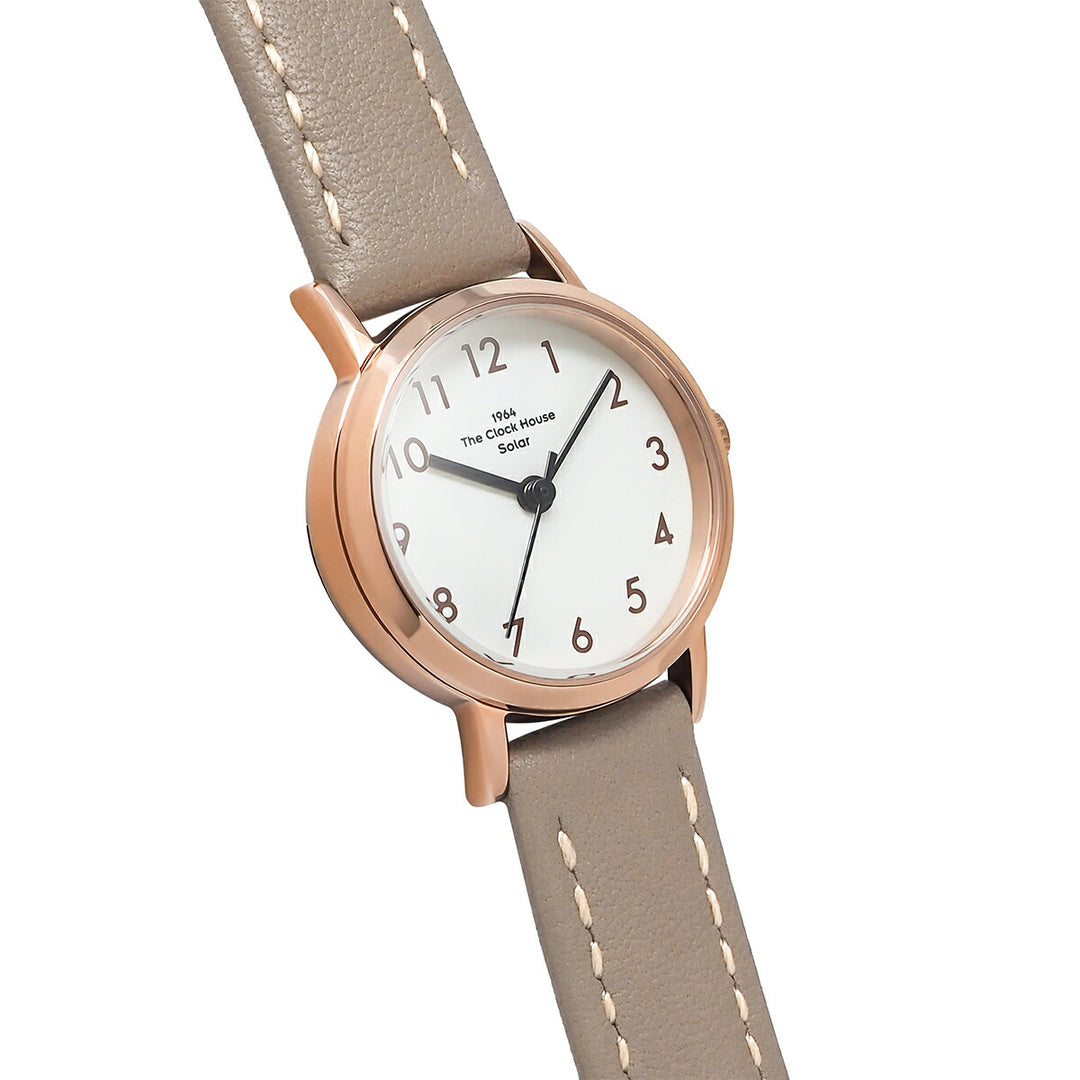 ザ・クロックハウス ナチュラルカジュアル ティーカップ ラテホワイト LNC1001-WH9B レディース 腕時計 ソーラー 3針 グレージュ 革ベルト