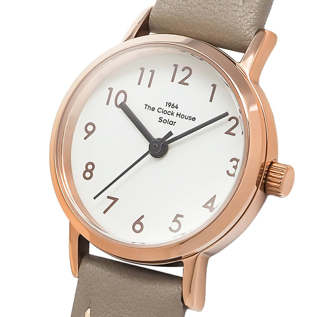 ザ・クロックハウス ナチュラルカジュアル ティーカップ ラテホワイト LNC1001-WH9B レディース 腕時計 ソーラー 3針 グレージュ 革ベルト