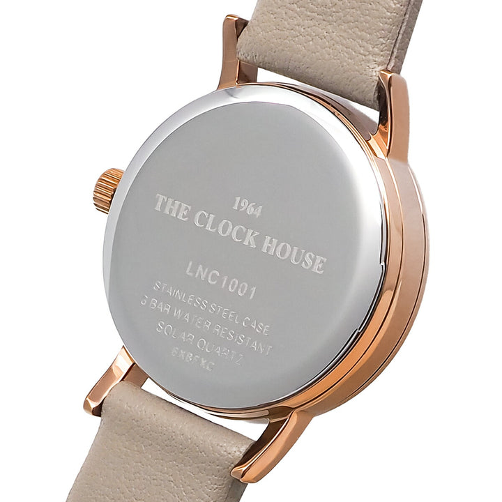 ザ・クロックハウス ナチュラルカジュアル ティーカップ ラテホワイト LNC1001-WH9B レディース 腕時計 ソーラー 3針 グレージュ 革ベルト
