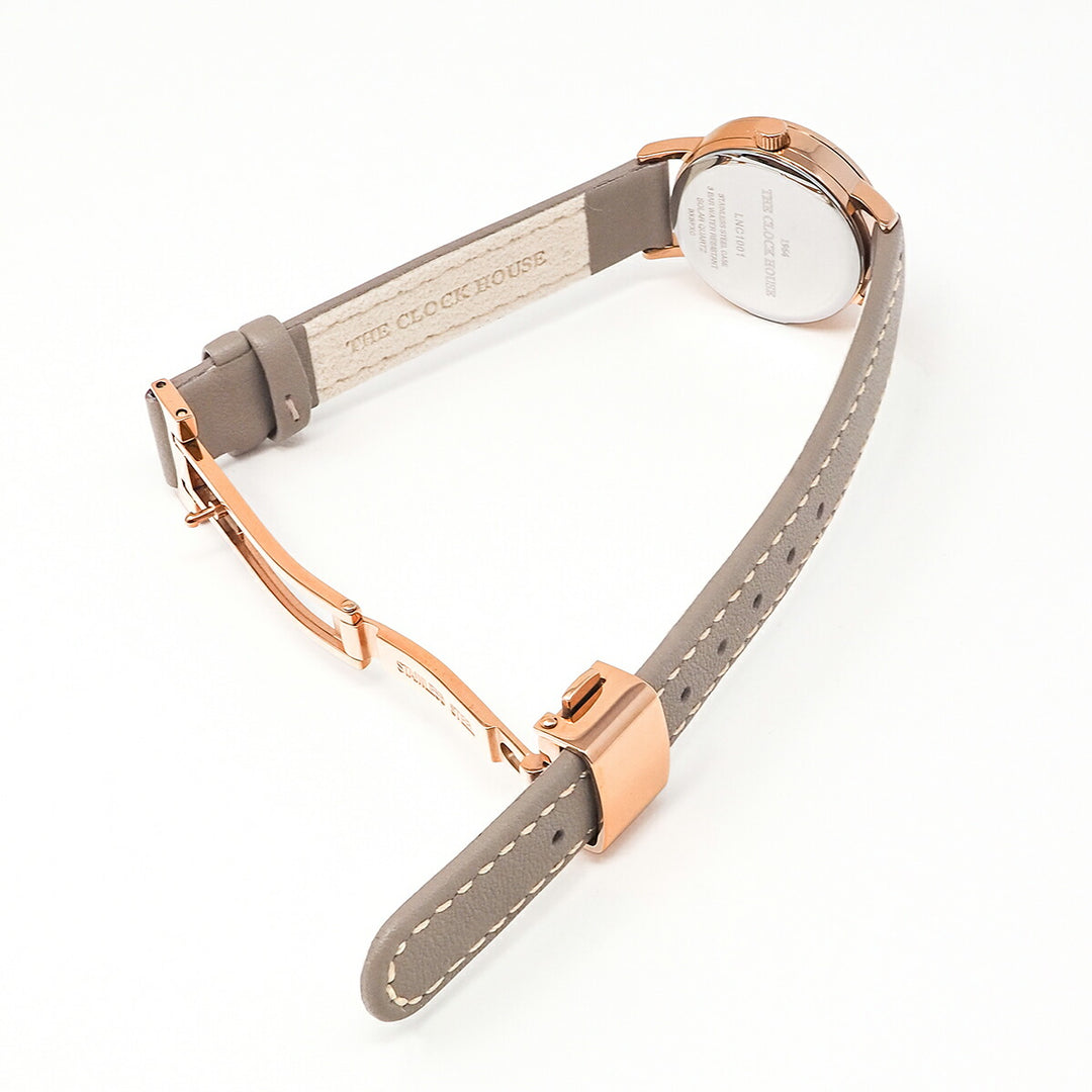 ザ・クロックハウス ナチュラルカジュアル ティーカップ ラテホワイト LNC1001-WH9B レディース 腕時計 ソーラー 3針 グレージュ 革ベルト