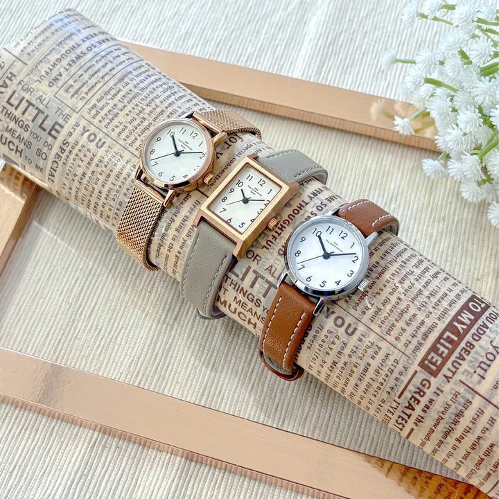 ザ・クロックハウス ナチュラルカジュアル ニューウインドウ LNC1004-WG2B レディース 腕時計 ソーラー 3針 レクタングル グレージュホワイトダイヤル 革ベルト