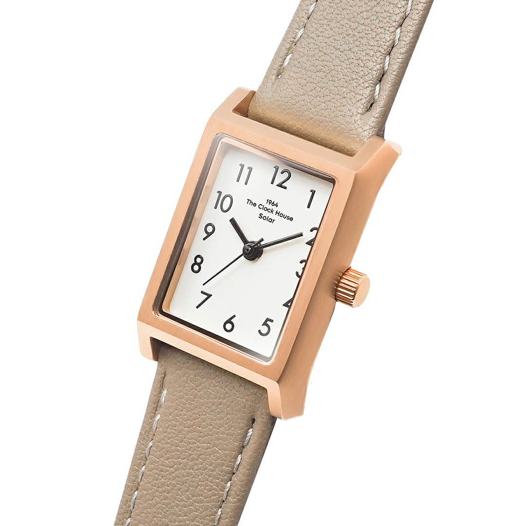 ザ・クロックハウス ナチュラルカジュアル ニューウインドウ LNC1004-WG2B レディース 腕時計 ソーラー 3針 レクタングル グレージュホワイトダイヤル 革ベルト
