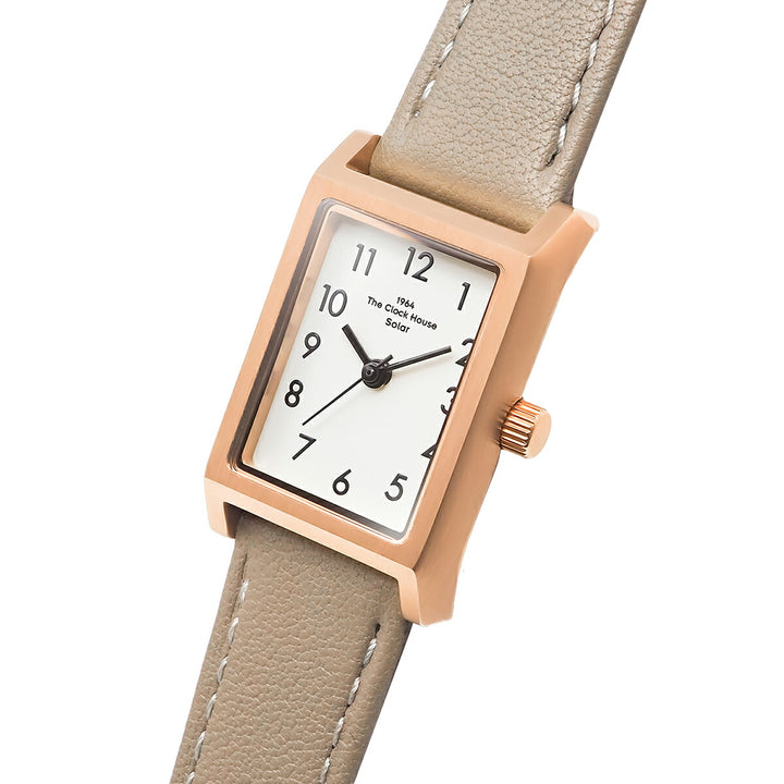 ザ・クロックハウス ナチュラルカジュアル ニューウインドウ LNC1004-WG2B レディース 腕時計 ソーラー 3針 レクタングル グレージュホワイトダイヤル 革ベルト