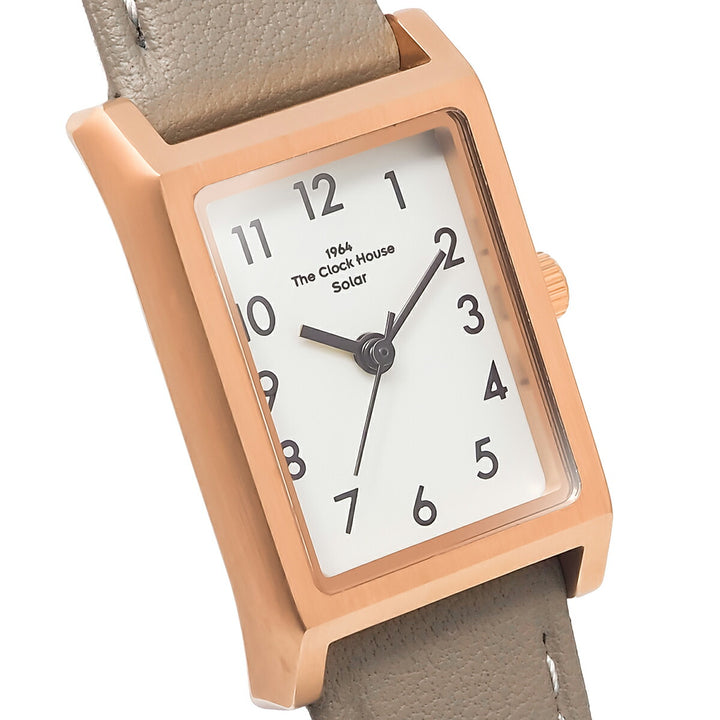 ザ・クロックハウス ナチュラルカジュアル ニューウインドウ LNC1004-WG2B レディース 腕時計 ソーラー 3針 レクタングル グレージュホワイトダイヤル 革ベルト