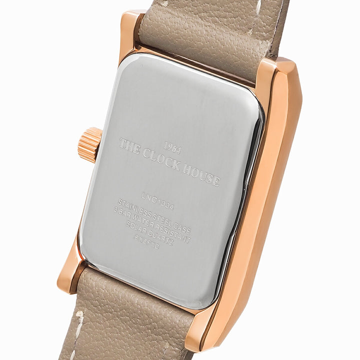 ザ・クロックハウス ナチュラルカジュアル ニューウインドウ LNC1004-WG2B レディース 腕時計 ソーラー 3針 レクタングル グレージュホワイトダイヤル 革ベルト