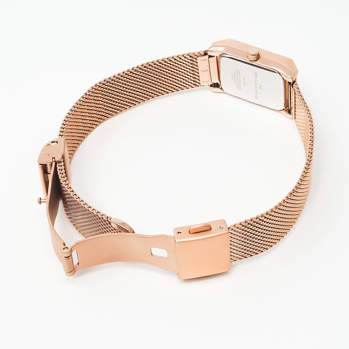 ザ・クロックハウス ナチュラルカジュアル ニューウインドウ LNC1004-WH1A レディース 腕時計 ソーラー 3針 レクタングル ペールホワイトダイヤル ピンクゴールド メッシュバンド