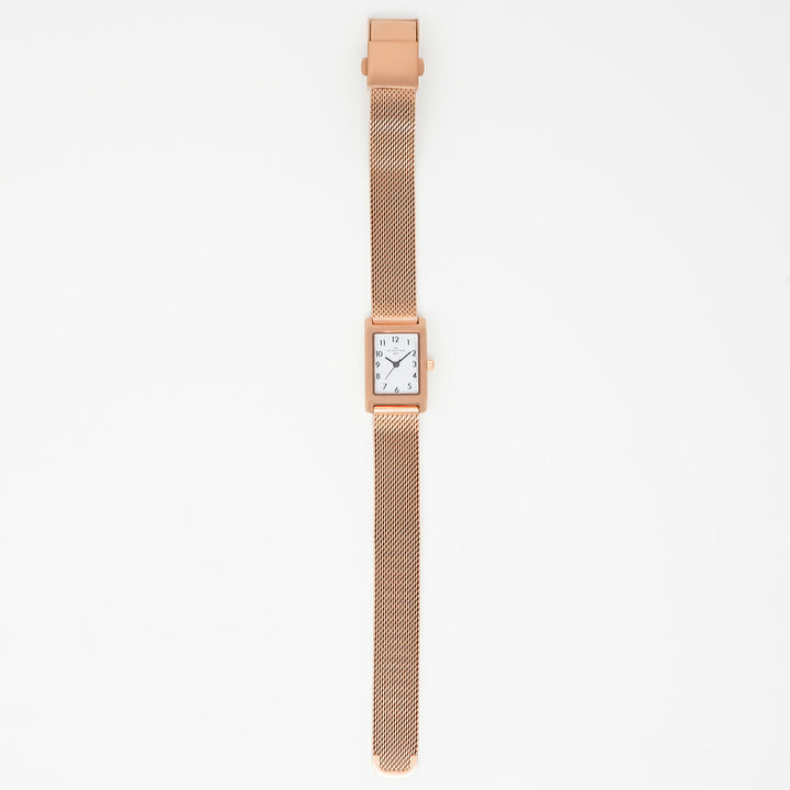 ザ・クロックハウス ナチュラルカジュアル ニューウインドウ LNC1004-WH1A レディース 腕時計 ソーラー 3針 レクタングル ペールホワイトダイヤル ピンクゴールド メッシュバンド