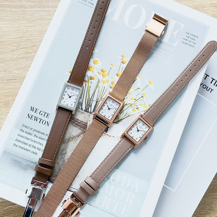 ザ・クロックハウス ナチュラルカジュアル ニューウインドウ LNC1004-WH3B レディース 腕時計 ソーラー 3針 レクタングル ソフトホワイトダイヤル ブラウン 革ベルト