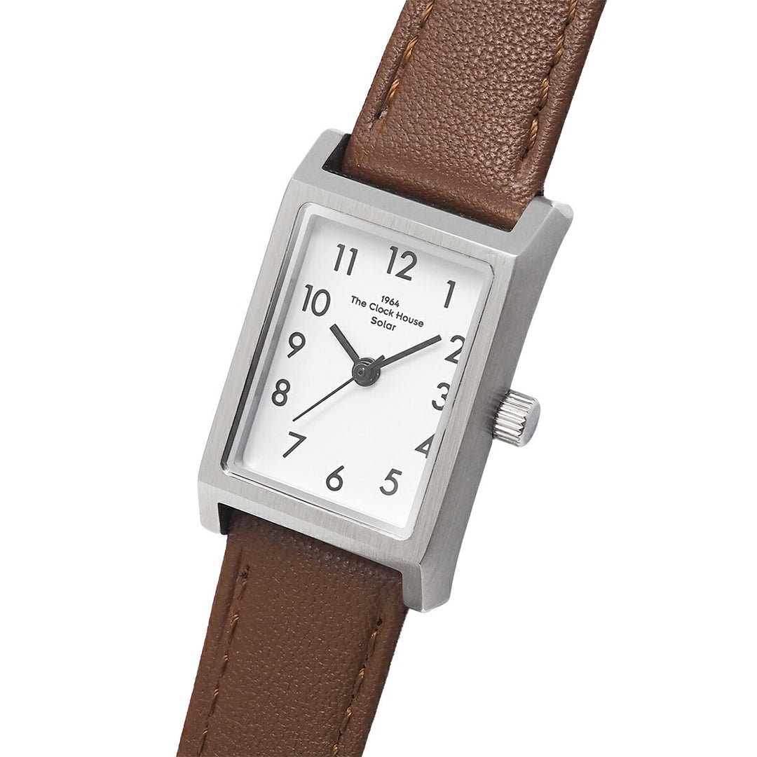 ザ・クロックハウス ナチュラルカジュアル ニューウインドウ LNC1004-WH3B レディース 腕時計 ソーラー 3針 レクタングル ソフトホワイトダイヤル ブラウン 革ベルト