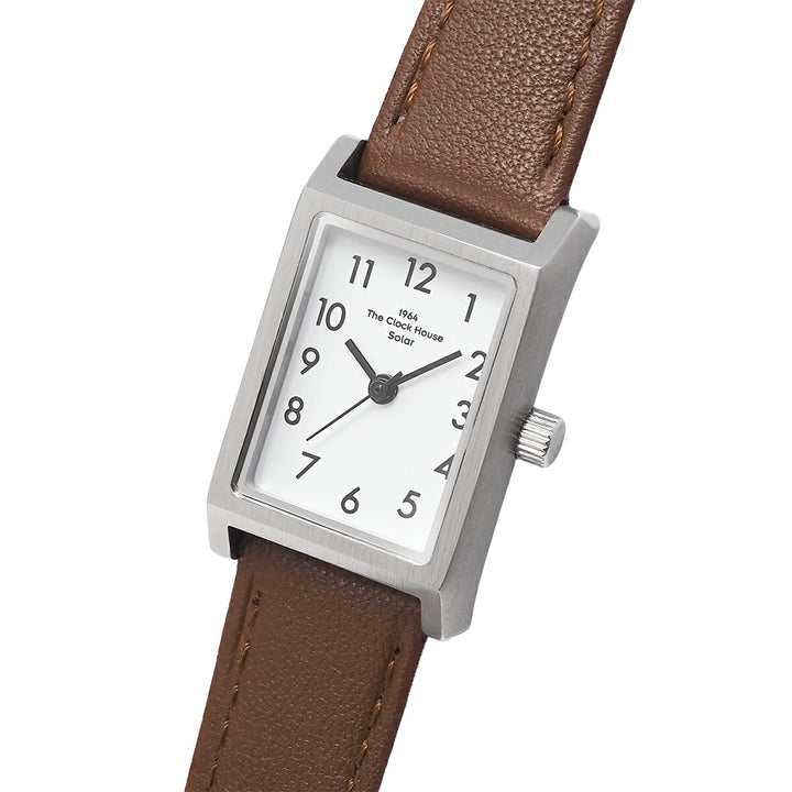 ザ・クロックハウス ナチュラルカジュアル ニューウインドウ LNC1004-WH3B レディース 腕時計 ソーラー 3針 レクタングル ソフトホワイトダイヤル ブラウン 革ベルト