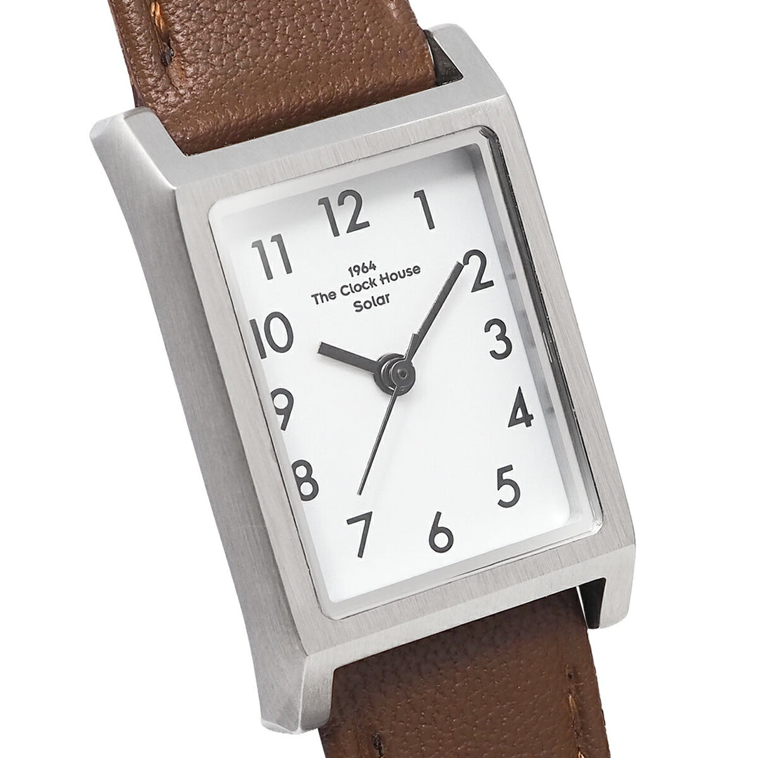 ザ・クロックハウス ナチュラルカジュアル ニューウインドウ LNC1004-WH3B レディース 腕時計 ソーラー 3針 レクタングル ソフトホワイトダイヤル ブラウン 革ベルト