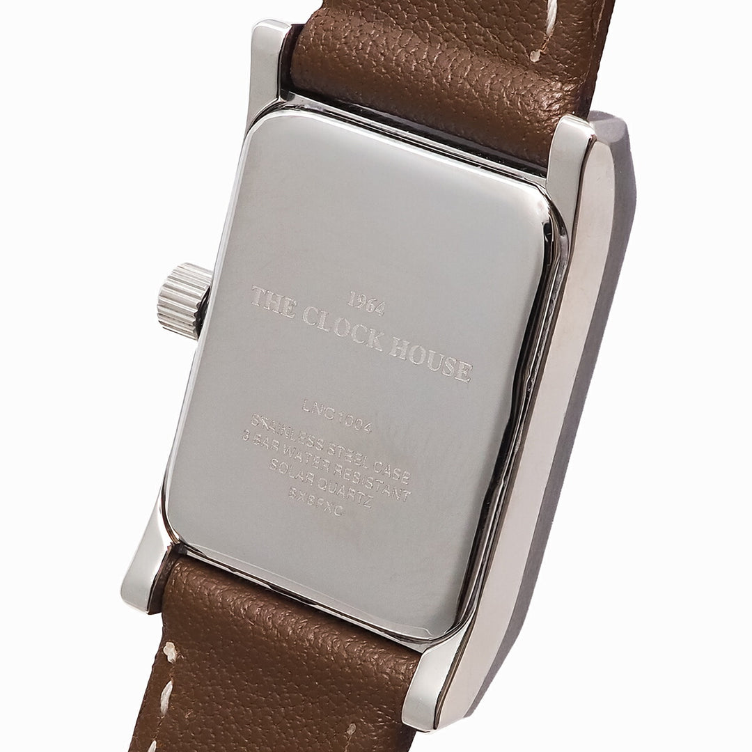 ザ・クロックハウス ナチュラルカジュアル ニューウインドウ LNC1004-WH3B レディース 腕時計 ソーラー 3針 レクタングル ソフトホワイトダイヤル ブラウン 革ベルト