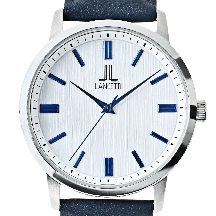 ランチェッティ ペア ソーラー 3針モデル LT6881-WH1 メンズ ホワイトダイヤル ブルー 革ベルト