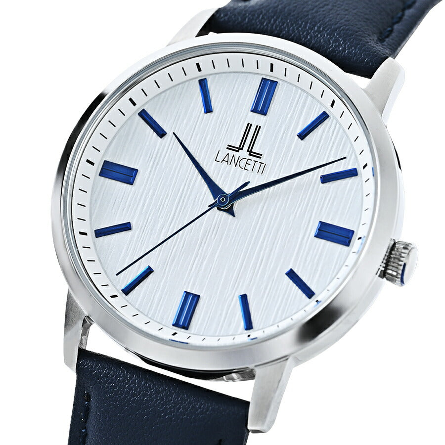 ランチェッティ ペア ソーラー 3針モデル LT6881-WH1 メンズ ホワイトダイヤル ブルー 革ベルト