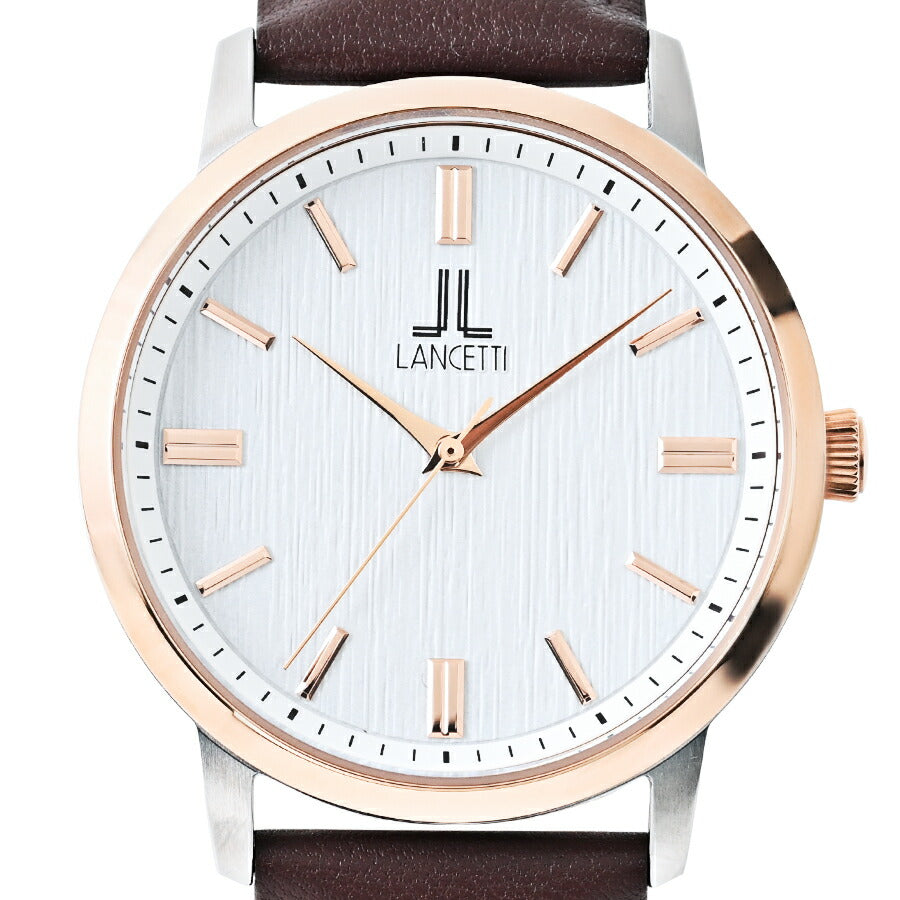 ランチェッティ ペア ソーラー 3針モデル LT6881-WH2 メンズ ホワイトダイヤル ブラウン 革ベルト