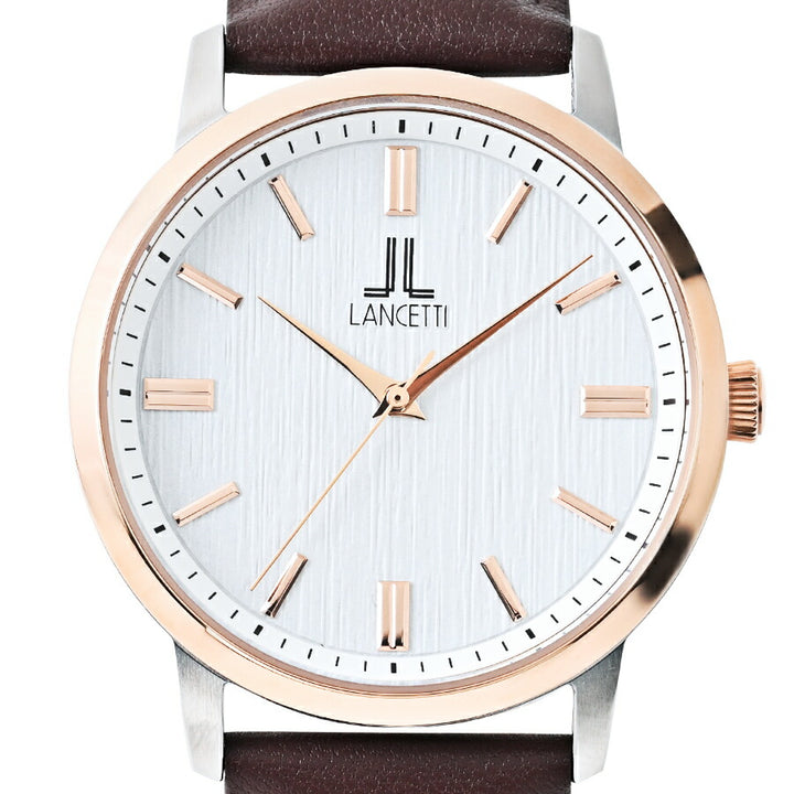 ランチェッティ ペア ソーラー 3針モデル LT6881-WH2 メンズ ホワイトダイヤル ブラウン 革ベルト