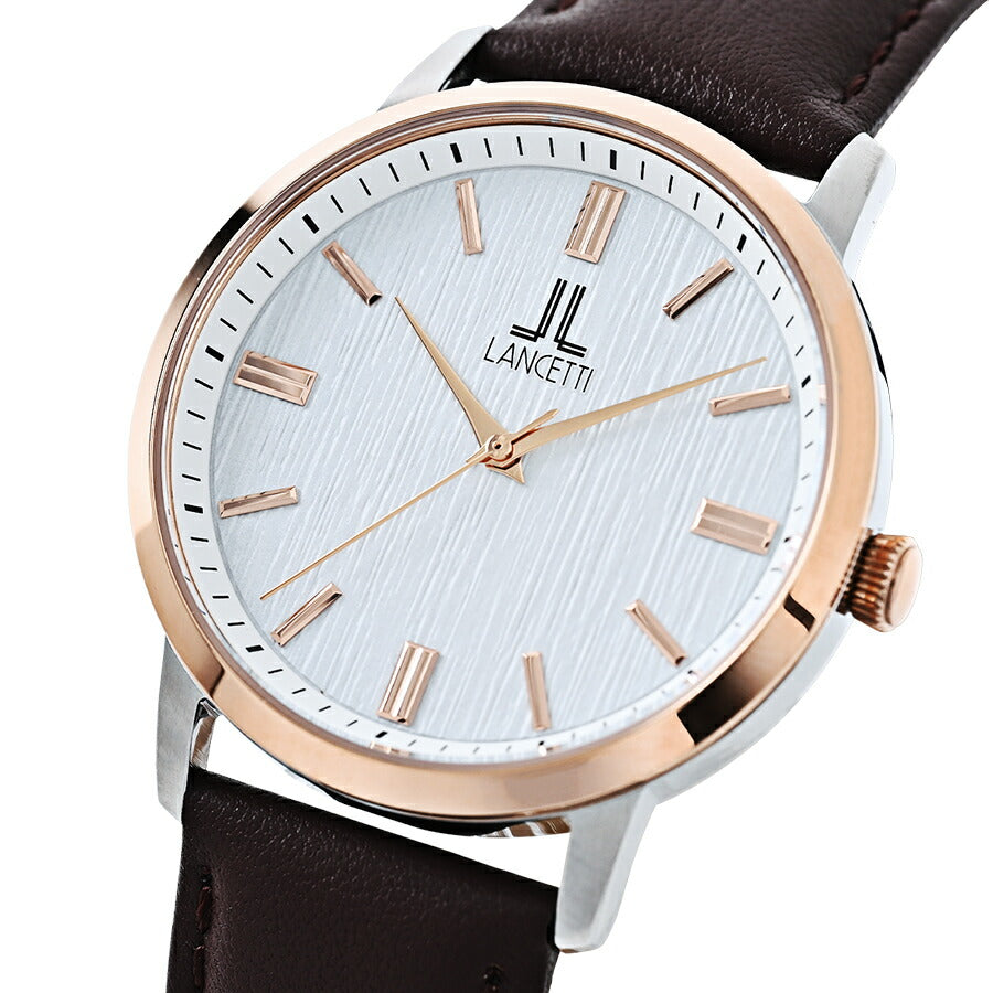 ランチェッティ ペア ソーラー 3針モデル LT6881-WH2 メンズ ホワイトダイヤル ブラウン 革ベルト