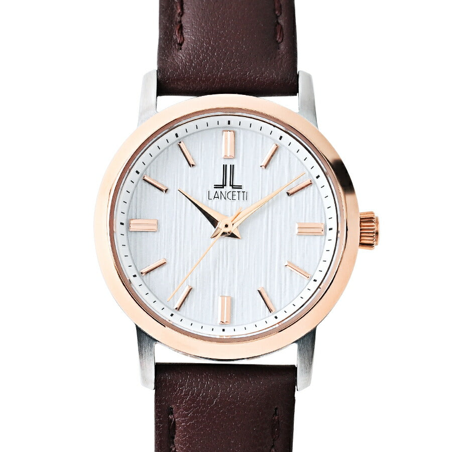 ランチェッティ ペア ソーラー 3針モデル LT6882-WH2 レディース ホワイトダイヤル ゴールドアクセント ブラウン 革ベルト