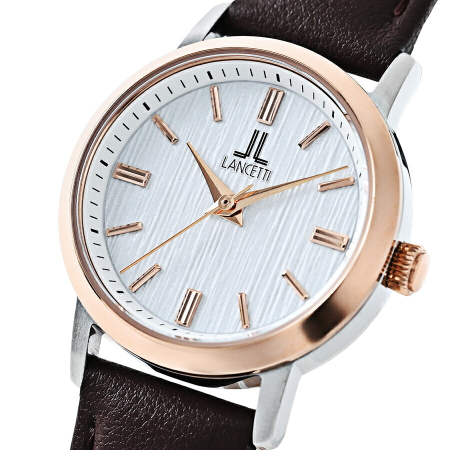 ランチェッティ ペア ソーラー 3針モデル LT6882-WH2 レディース ホワイトダイヤル ゴールドアクセント ブラウン 革ベルト