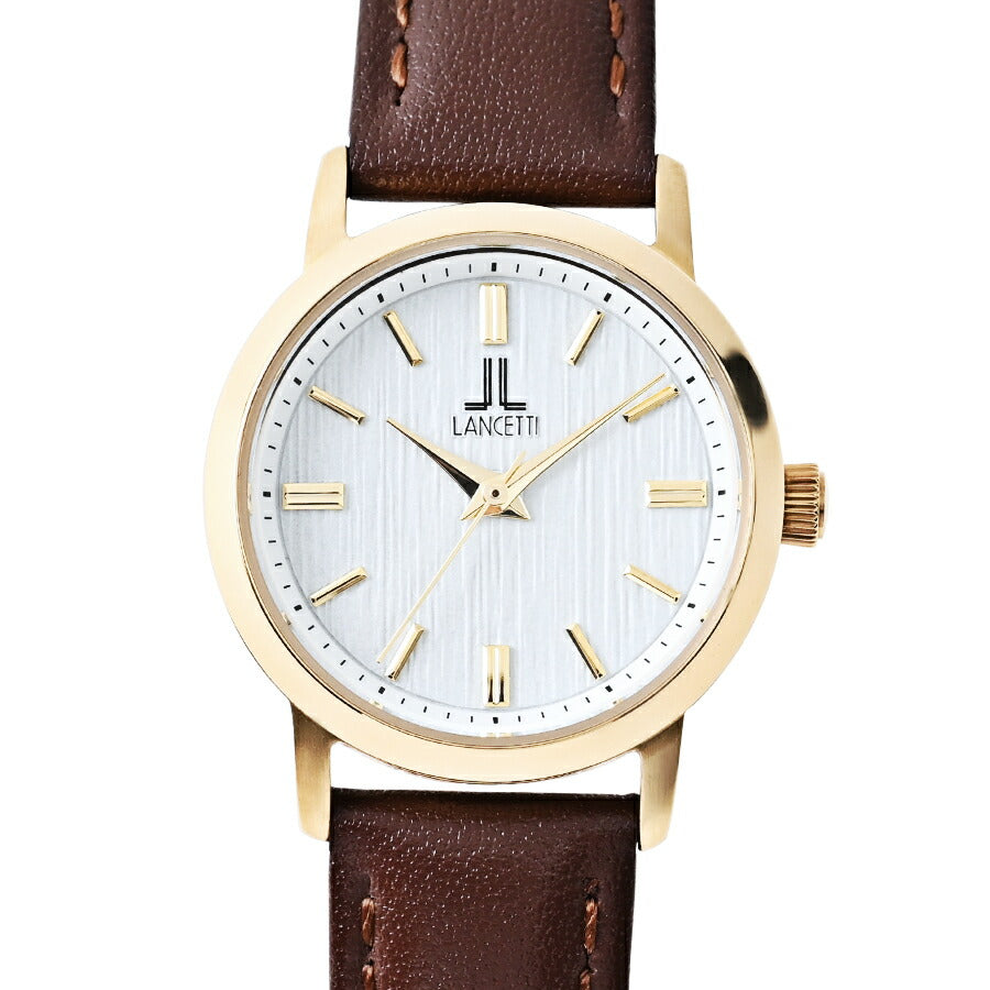 ランチェッティ ソーラー 3針モデル LT6882-WH4 レディース ホワイトダイヤル ゴールドアクセント ブラウン 革ベルト