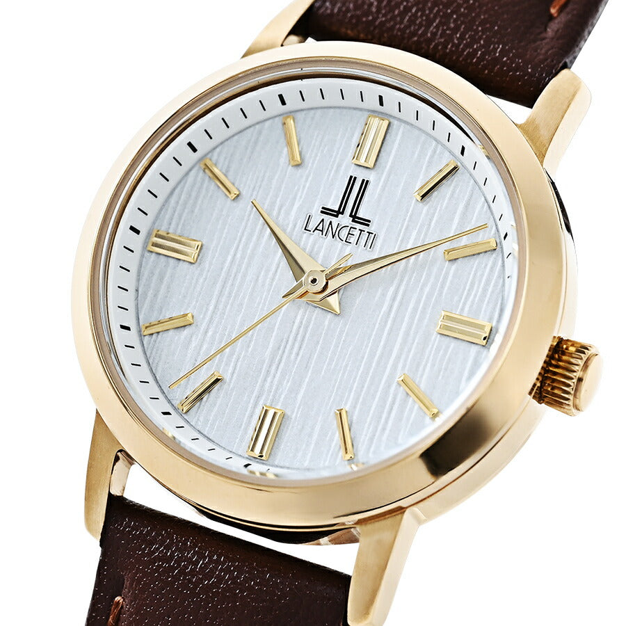 ランチェッティ ソーラー 3針モデル LT6882-WH4 レディース ホワイトダイヤル ゴールドアクセント ブラウン 革ベルト