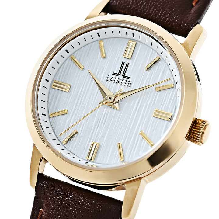 ランチェッティ ソーラー 3針モデル LT6882-WH4 レディース ホワイトダイヤル ゴールドアクセント ブラウン 革ベルト