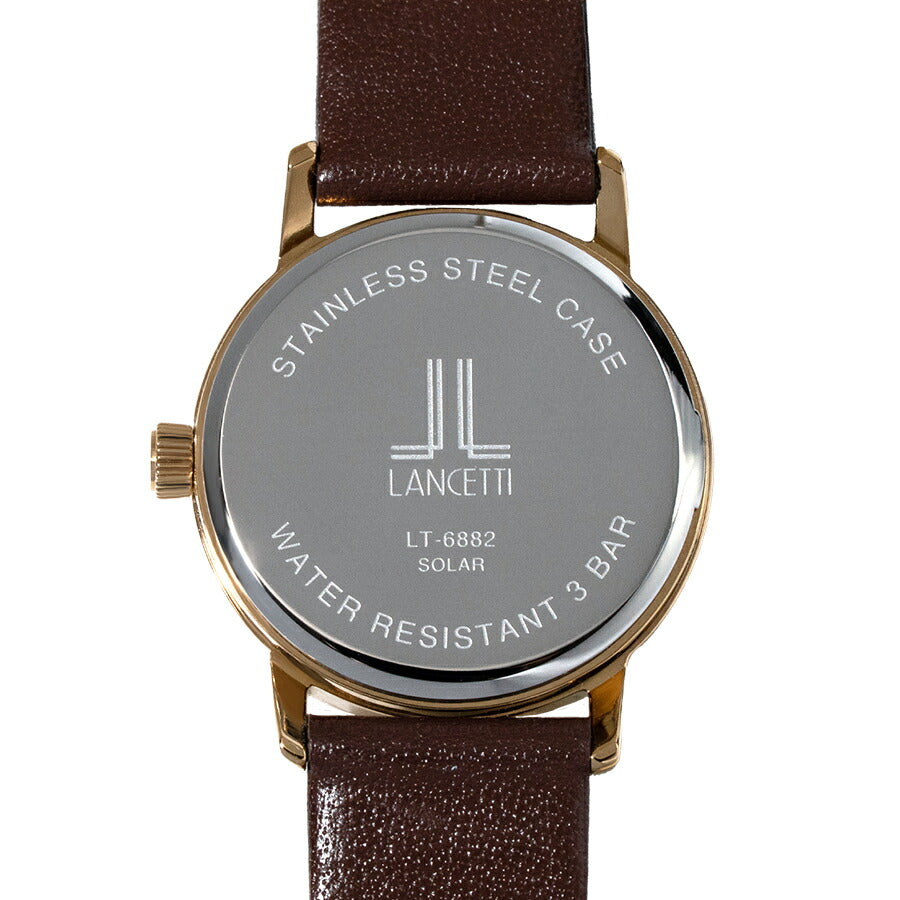ランチェッティ ソーラー 3針モデル LT6882-WH4 レディース ホワイトダイヤル ゴールドアクセント ブラウン 革ベルト