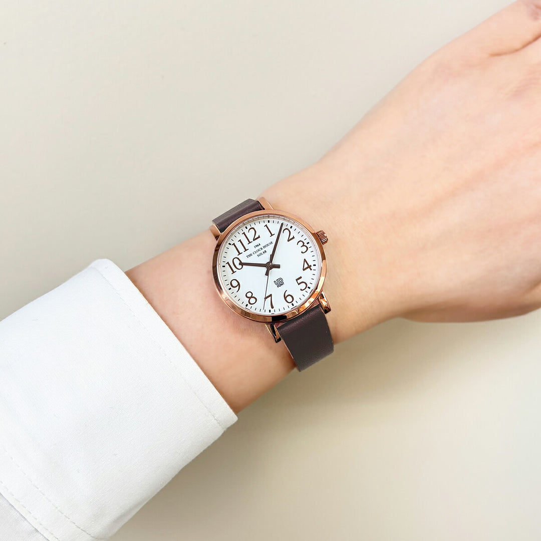 ザ・クロックハウス UD ユーディー 32mm LUD1003-WH1B メンズ レディース ソーラー 3針 ホワイトダイヤル ブラウン 革ベルト