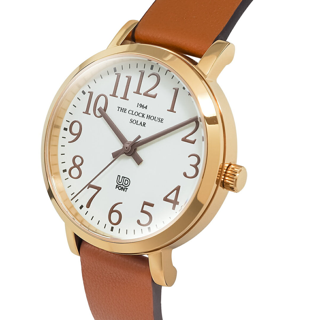ザ・クロックハウス UD ユーディー 32mm LUD1003-WH3B メンズ レディース ソーラー 3針 ホワイトダイヤル ライトブラウン 革ベルト