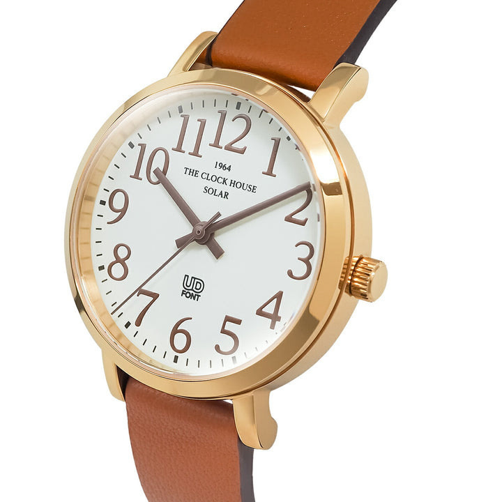 ザ・クロックハウス UD ユーディー 32mm LUD1003-WH3B メンズ レディース ソーラー 3針 ホワイトダイヤル ライトブラウン 革ベルト