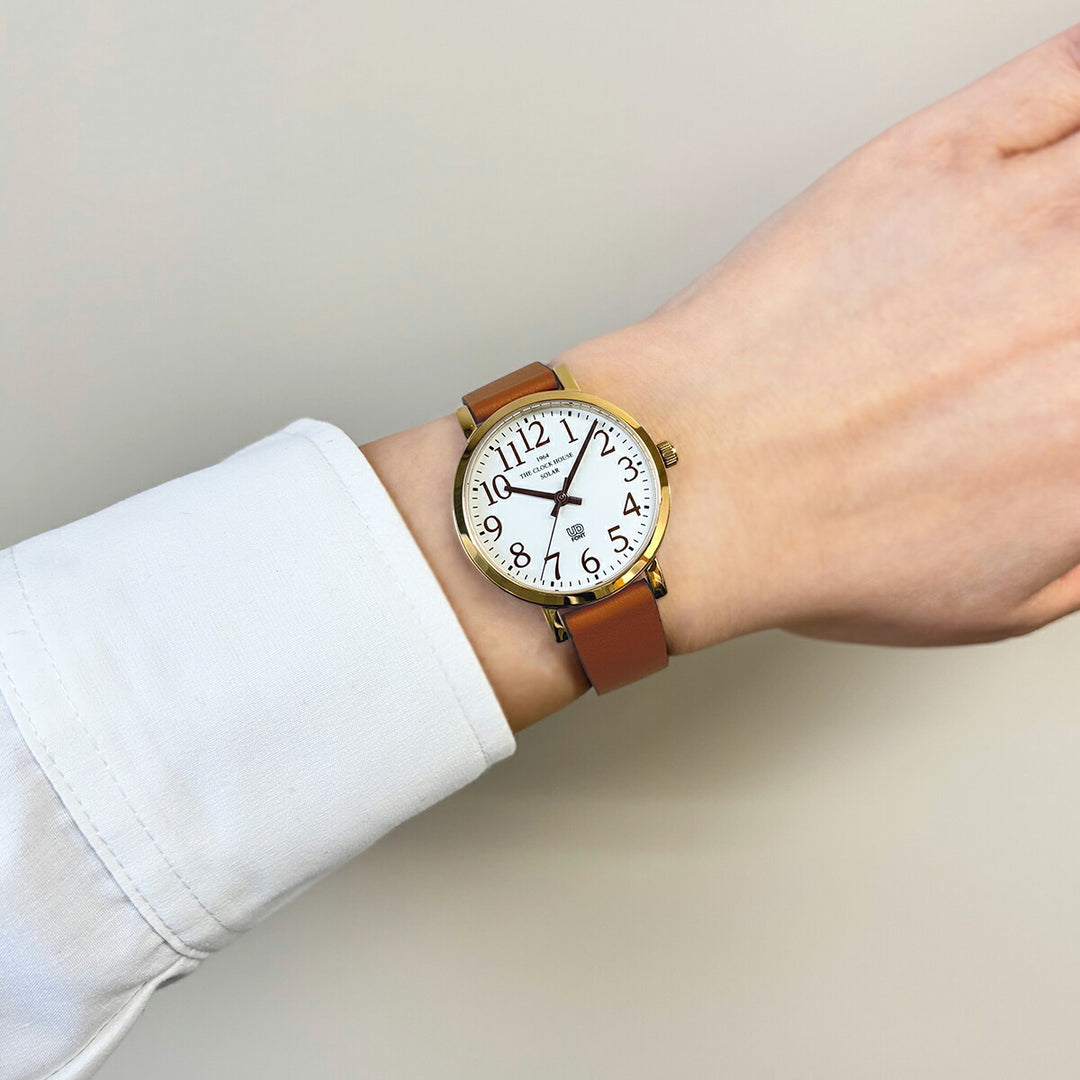 ザ・クロックハウス UD ユーディー 32mm LUD1003-WH3B メンズ レディース ソーラー 3針 ホワイトダイヤル ライトブラウン 革ベルト