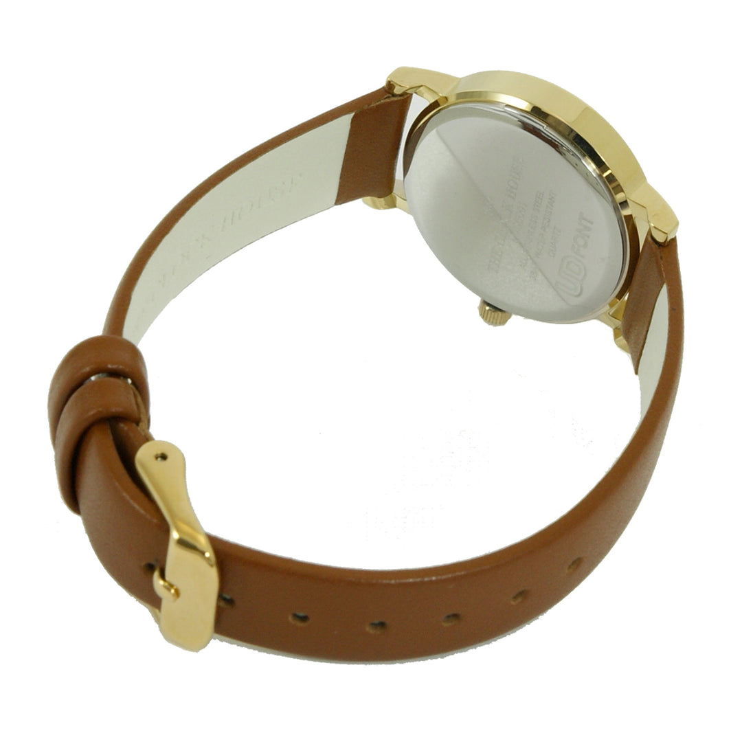 ザ・クロックハウス LUD5001-WH2B ユニバーサルデザイン レディース 腕時計 クオーツ 茶レザー ホワイト ゴールド UD THE CLOCK HOUSE