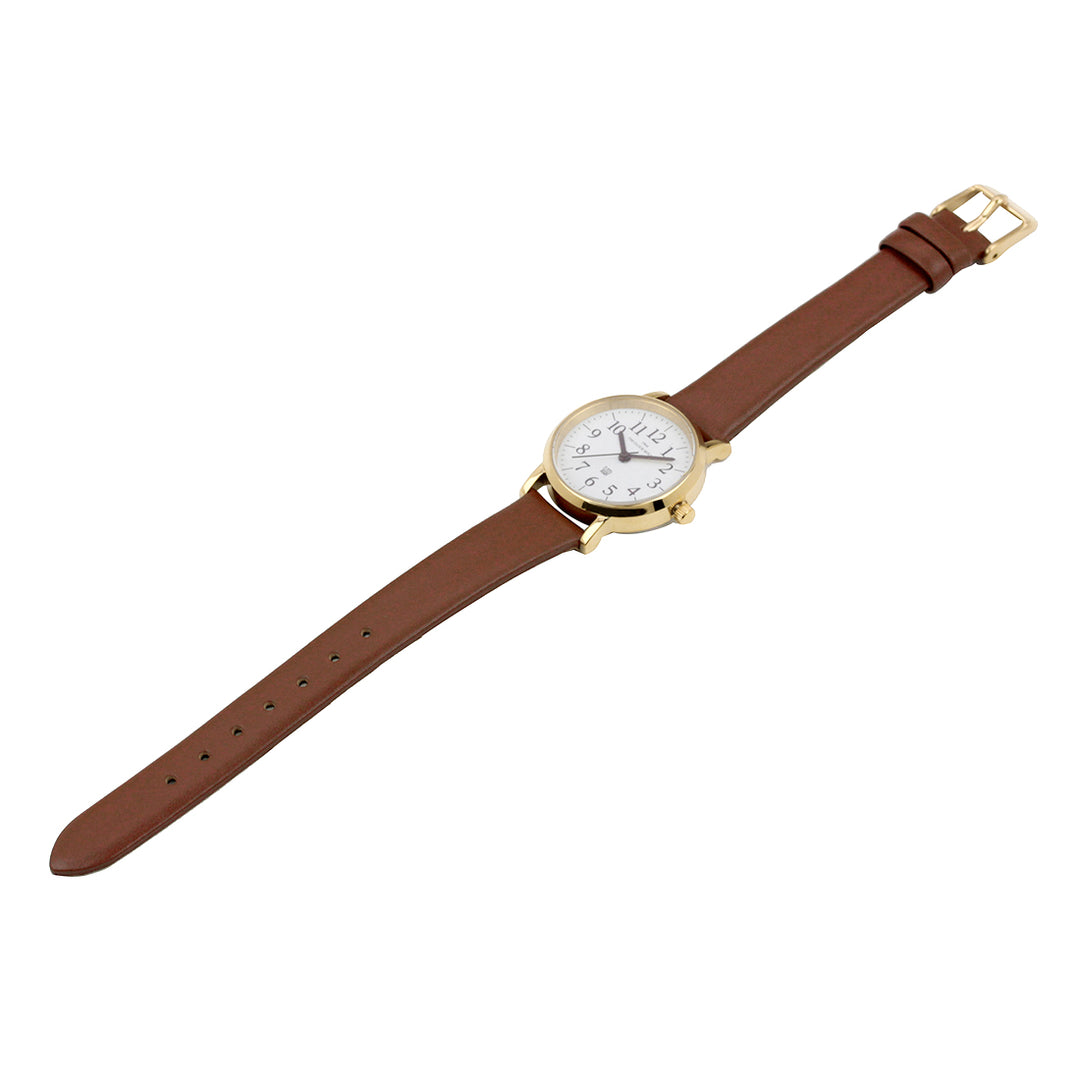 ザ・クロックハウス LUD5001-WH2B ユニバーサルデザイン レディース 腕時計 クオーツ 茶レザー ホワイト ゴールド UD THE CLOCK HOUSE