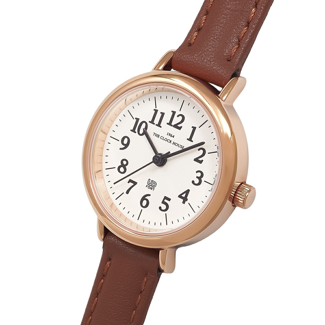 ザ・クロックハウス UD ユーディー 26mm LUD5002-WH1B レディース クオーツ 電池式 3針 ホワイトダイヤル ブラウン 革ベルト