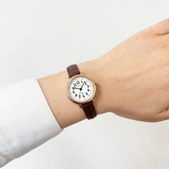 ザ・クロックハウス UD ユーディー 26mm LUD5002-WH1B レディース クオーツ 電池式 3針 ホワイトダイヤル ブラウン 革ベルト