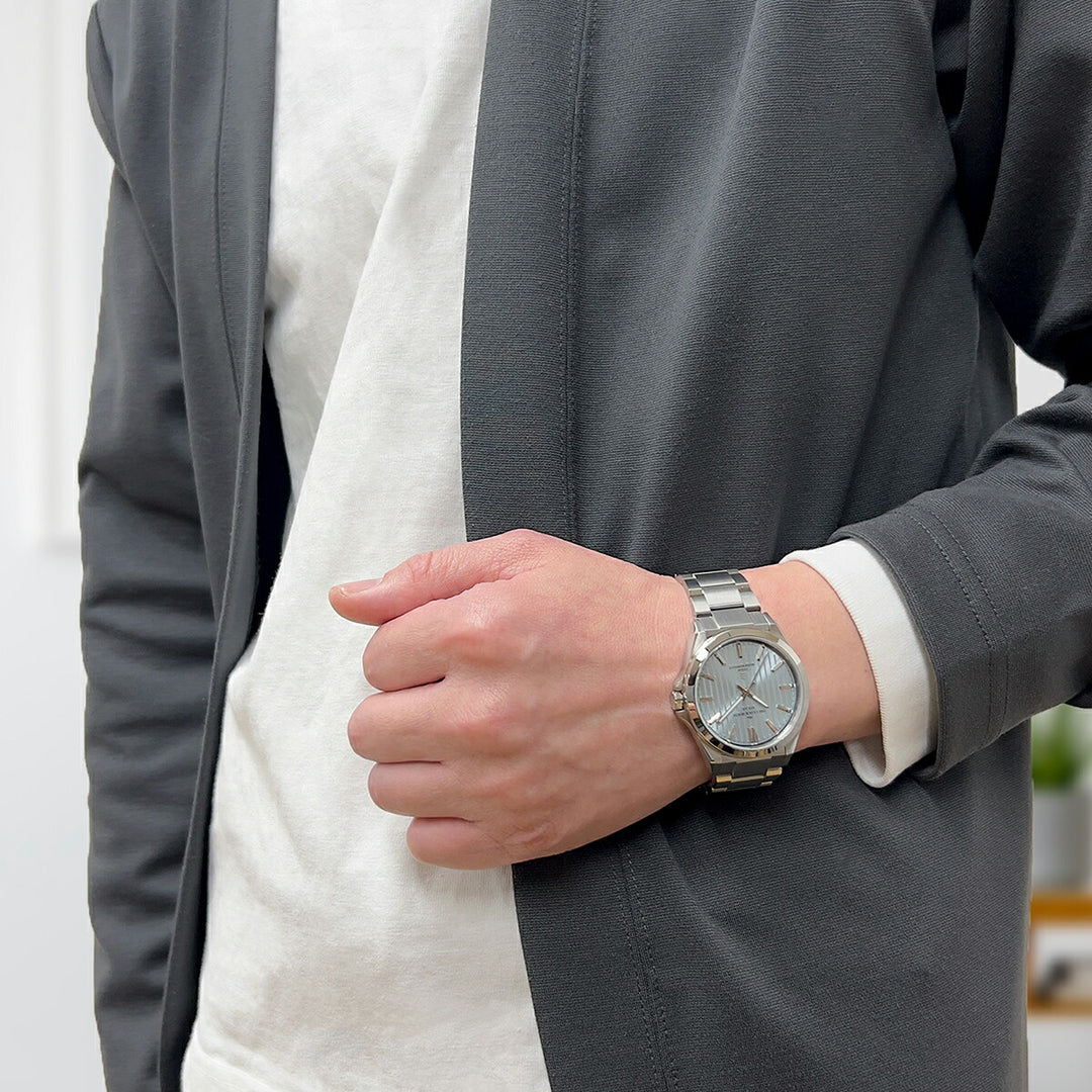 ザ・クロックハウス エッジ ソーラー 3針 ストライプ アイスブルー MBC1009-BL1A メンズ ビジネス カジュアル