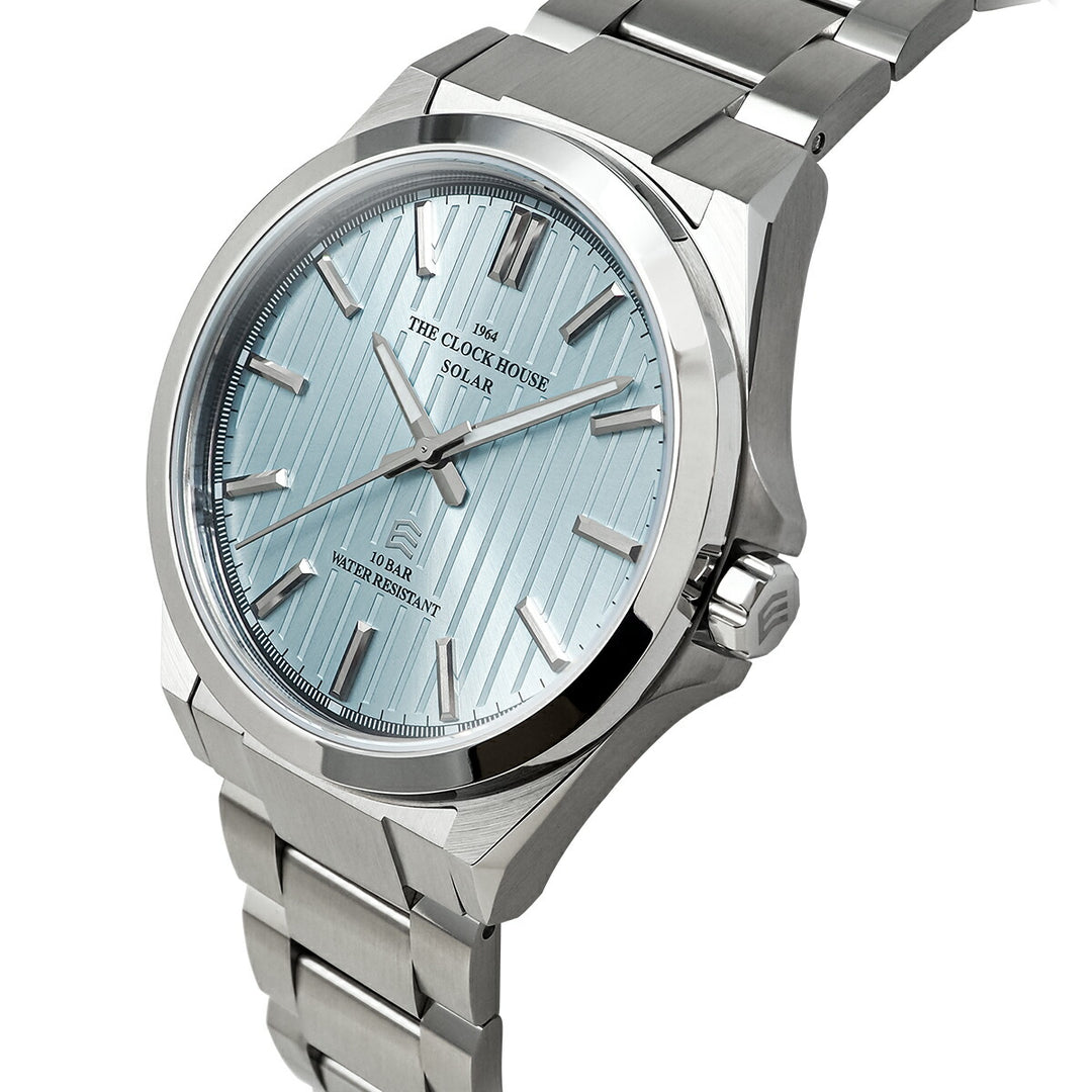 ザ・クロックハウス エッジ ソーラー 3針 ストライプ アイスブルー MBC1009-BL1A メンズ ビジネス カジュアル