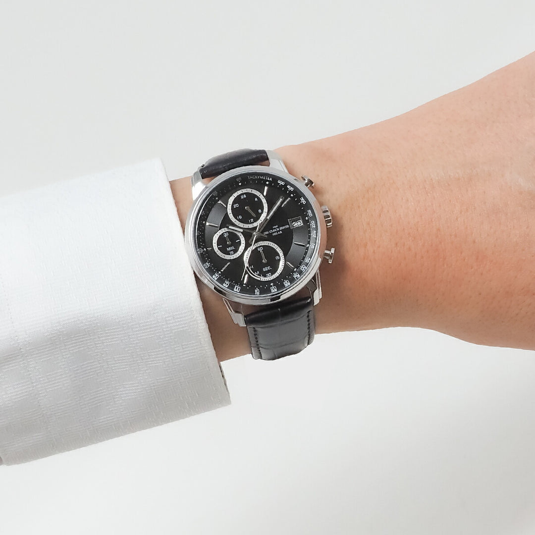 ザ・クロックハウス ソーラー クロノグラフ エフォートレス プロフェッショナル MBF1009-BK1B メンズ ビジネス フォーマル 革ベルト ブラック