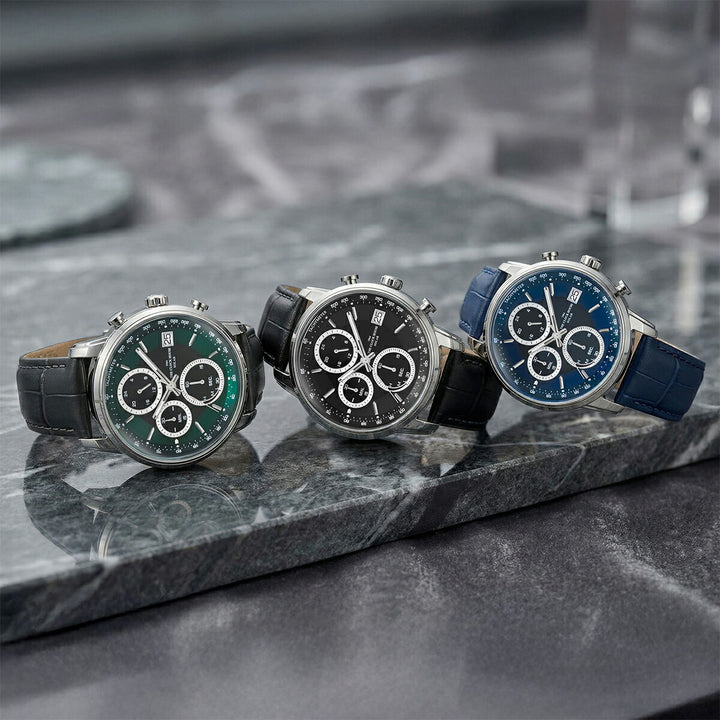 ザ・クロックハウス ソーラー クロノグラフ エフォートレス プロフェッショナル MBF1009-GR1B メンズ ビジネス フォーマル グリーンダイヤル グレー 革ベルト