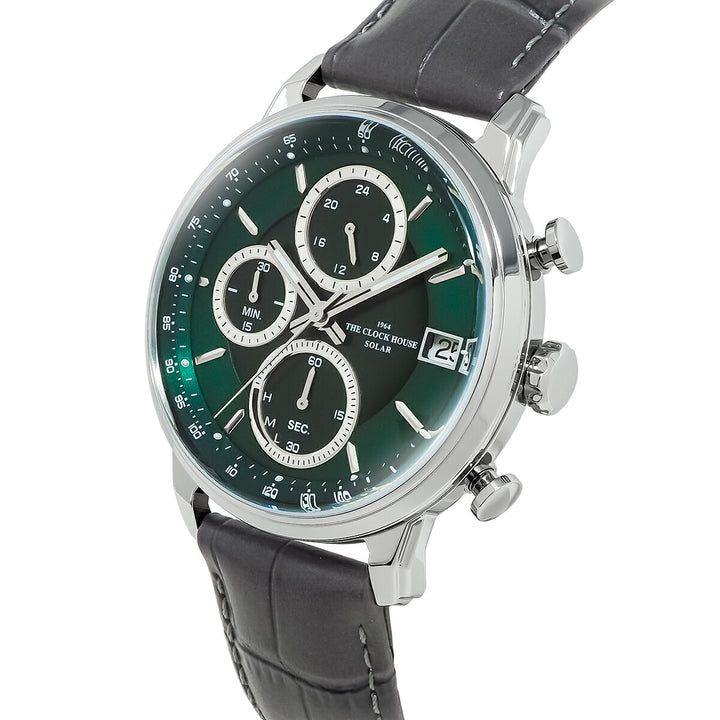 ザ・クロックハウス ソーラー クロノグラフ エフォートレス プロフェッショナル MBF1009-GR1B メンズ ビジネス フォーマル グリーンダイヤル グレー 革ベルト