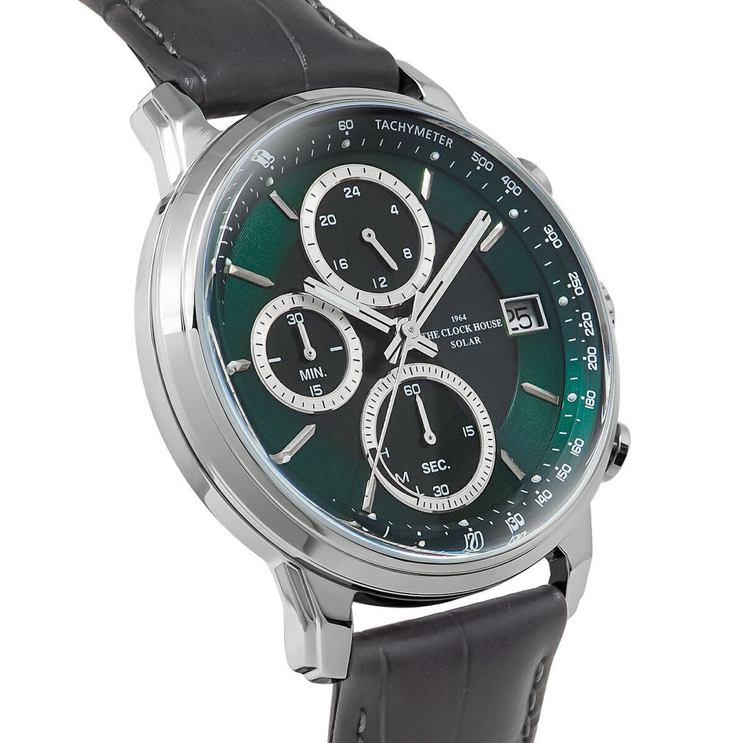 ザ・クロックハウス ソーラー クロノグラフ エフォートレス プロフェッショナル MBF1009-GR1B メンズ ビジネス フォーマル グリーンダイヤル グレー 革ベルト