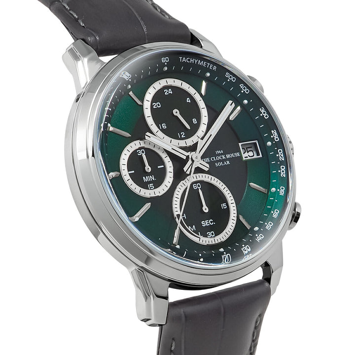 ザ・クロックハウス ソーラー クロノグラフ エフォートレス プロフェッショナル MBF1009-GR1B メンズ ビジネス フォーマル グリーンダイヤル グレー 革ベルト