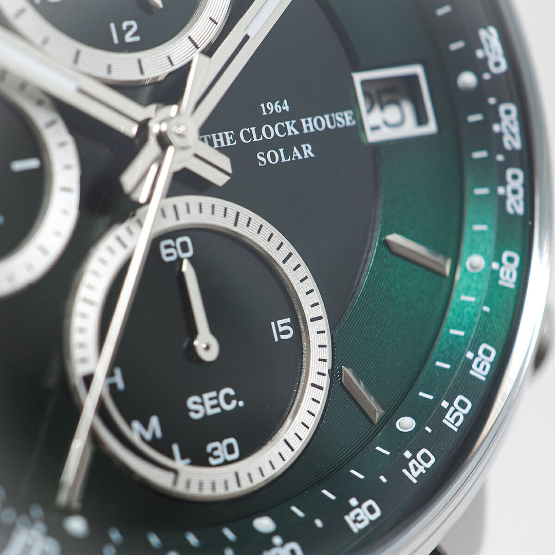 ザ・クロックハウス ソーラー クロノグラフ エフォートレス プロフェッショナル MBF1009-GR1B メンズ ビジネス フォーマル グリーンダイヤル グレー 革ベルト