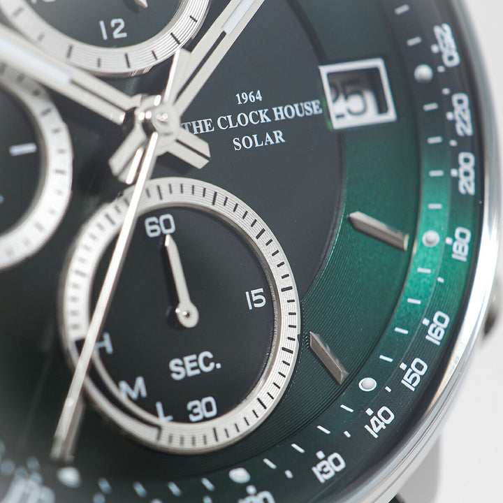 ザ・クロックハウス ソーラー クロノグラフ エフォートレス プロフェッショナル MBF1009-GR1B メンズ ビジネス フォーマル グリーンダイヤル グレー 革ベルト