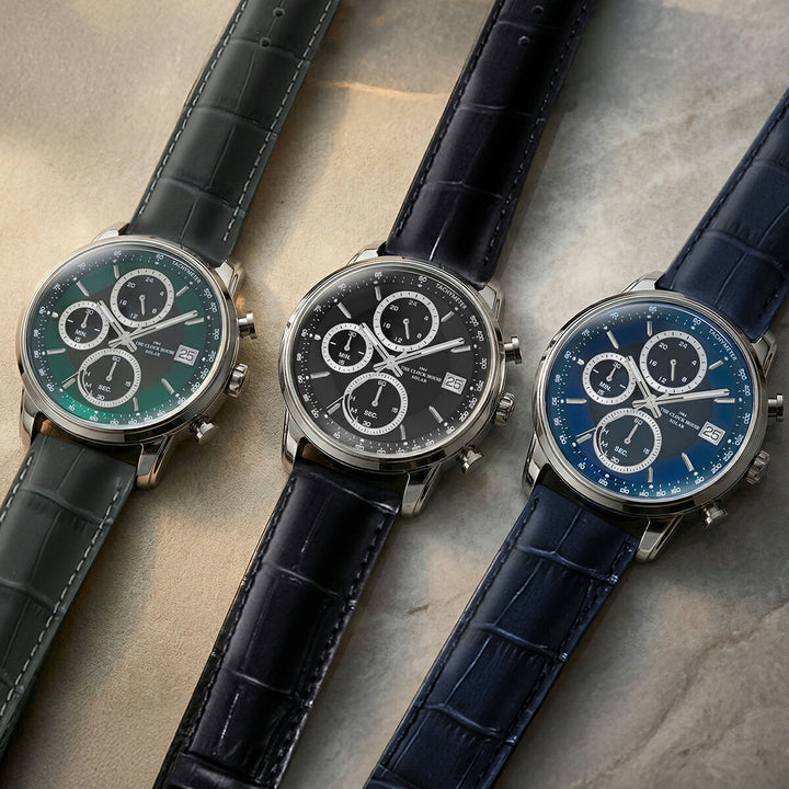 ザ・クロックハウス ソーラー クロノグラフ エフォートレス プロフェッショナル MBF1009-NV1B メンズ ビジネス フォーマル 革ベルト ネイビー